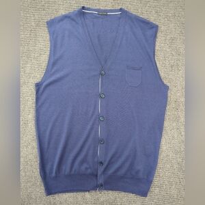 Paolo Pecora Silk/Cotton Designer Vest, Blue, Men’s XL, Luxury, Old Money, Golf